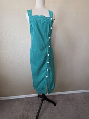Anthropologie Maeve Elizabeth Button-Front Dress Teal Size 8 Summer Beach Casual